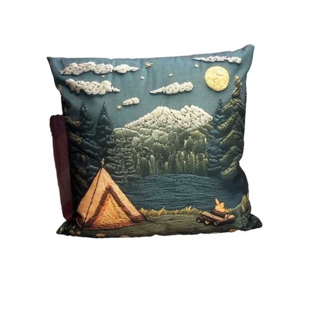NEW novelty throw pillow 18x18 inches pillowcase & insert included wood‎ camping